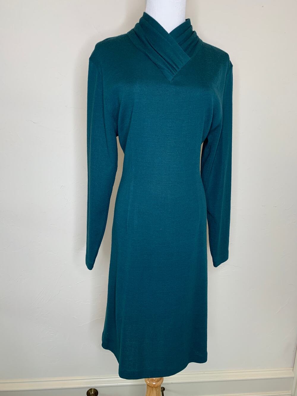 Vintage Dark Green Wool Blend Sheath Dress Petite Sophisticates Sz Medium